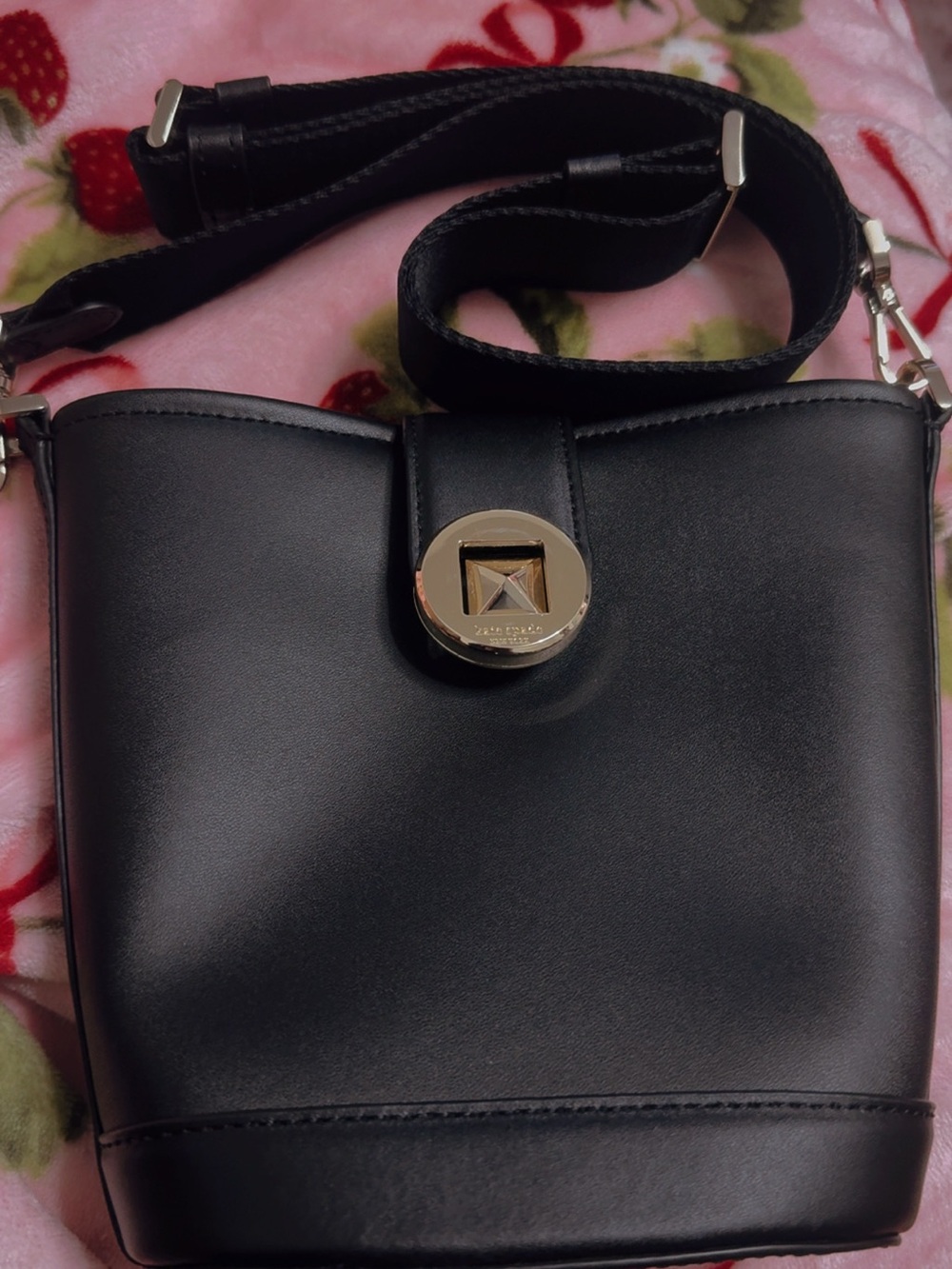 Women's Black Crossbody Bucket Bag with Gold-Tone Accent
